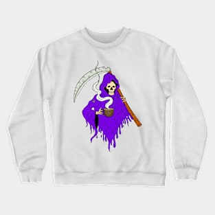 drinking coffe grim reaper time Crewneck Sweatshirt